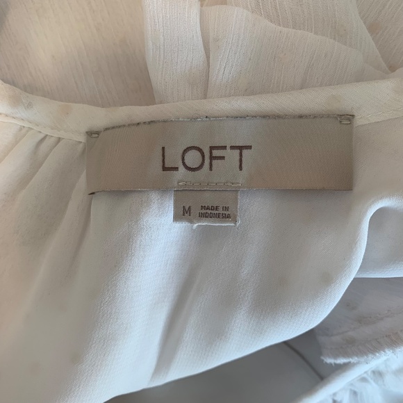 LOFT White Swiss Dot Ruffle Blouse Size Medium - Picture 5 of 8